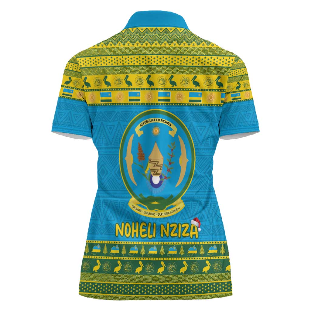 Afro Rwanda Christmas Women Polo Shirt Noheli Nziza Coat Of Arms - African Pattern
