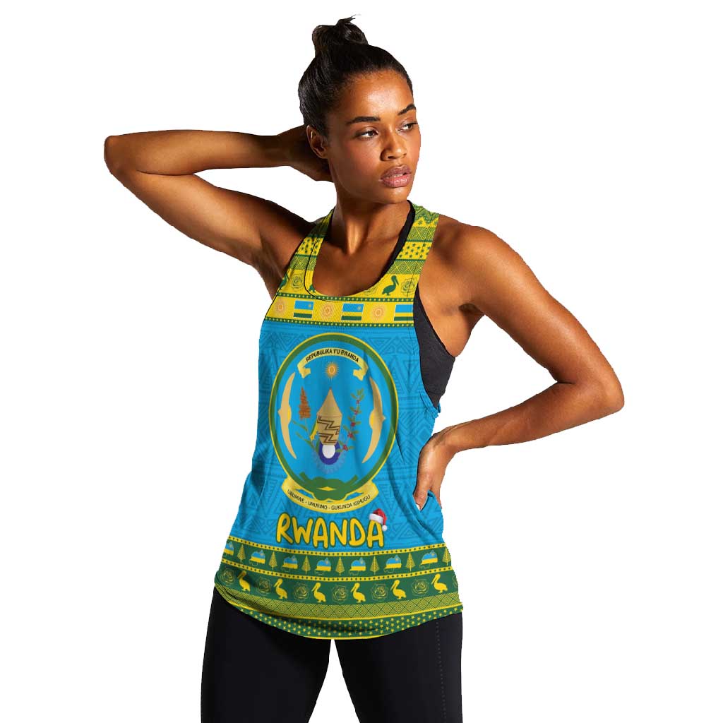 Afro Rwanda Christmas Women Racerback Tank Noheli Nziza Coat Of Arms - African Pattern