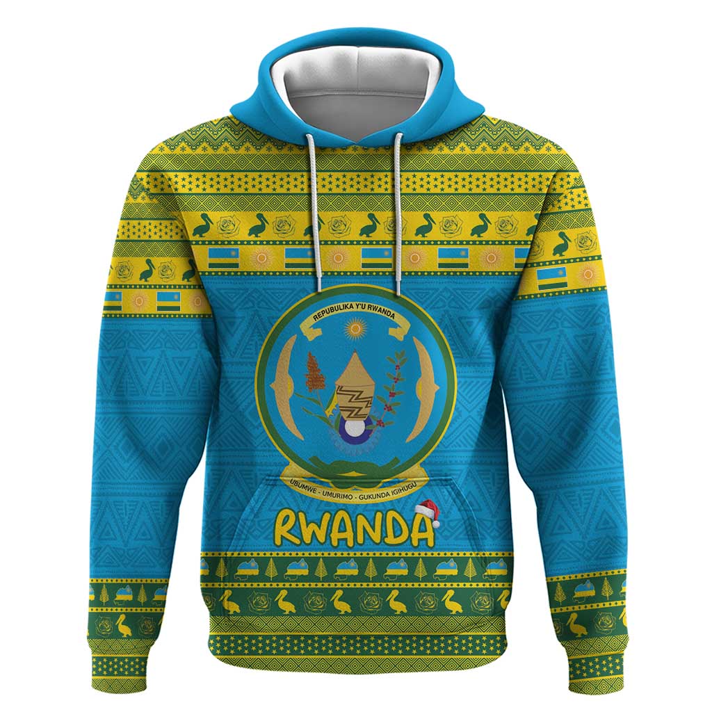 Afro Rwanda Christmas Zip Hoodie Noheli Nziza Coat Of Arms - African Pattern