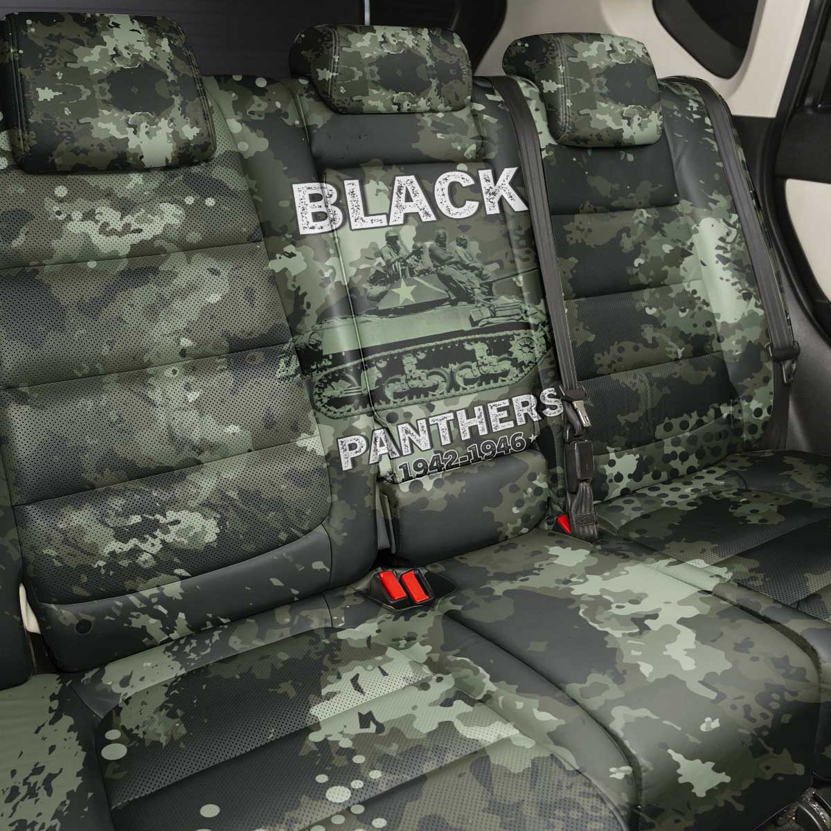 761st Tank Battalion Black Panthers Back Car Seat Cover WWII Military Camouflage - African Pride