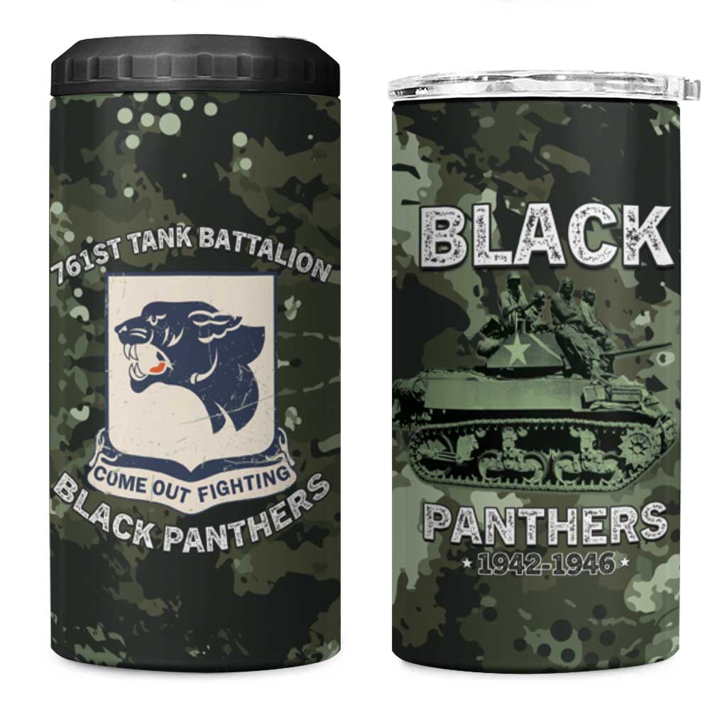 761st Tank Battalion Black Panthers 4 in 1 Can Cooler Tumbler WWII Military Camouflage - African Pride