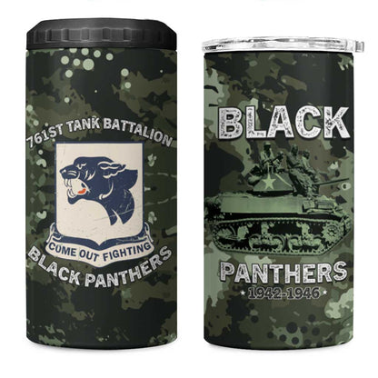 761st Tank Battalion Black Panthers 4 in 1 Can Cooler Tumbler WWII Military Camouflage - African Pride