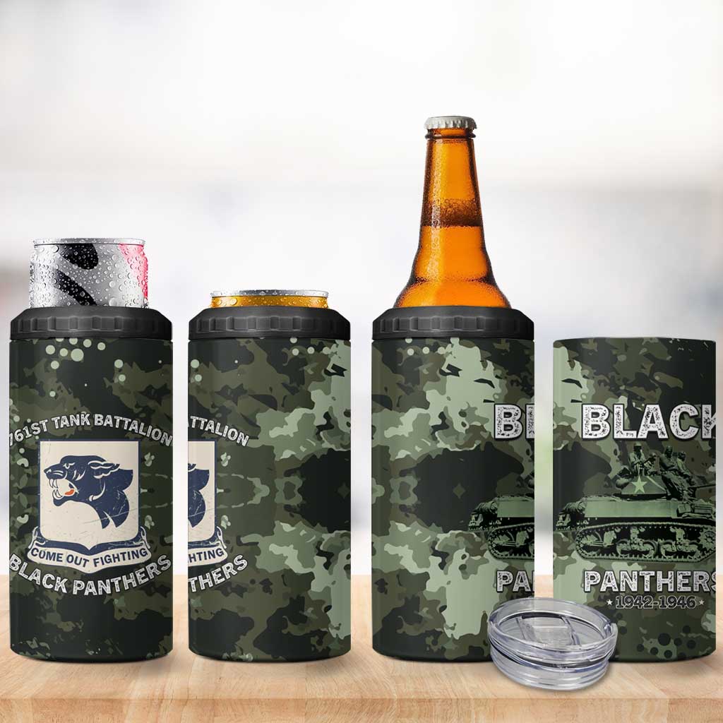 761st Tank Battalion Black Panthers 4 in 1 Can Cooler Tumbler WWII Military Camouflage - African Pride