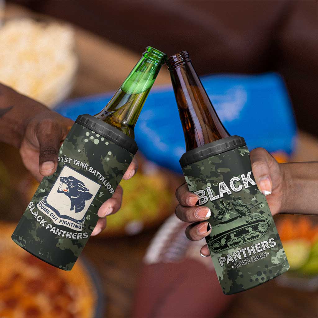 761st Tank Battalion Black Panthers 4 in 1 Can Cooler Tumbler WWII Military Camouflage - African Pride