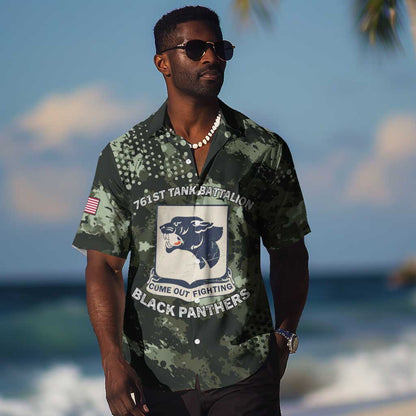 761st Tank Battalion Black Panthers Hawaiian Shirt WWII Military Camouflage - African Pride