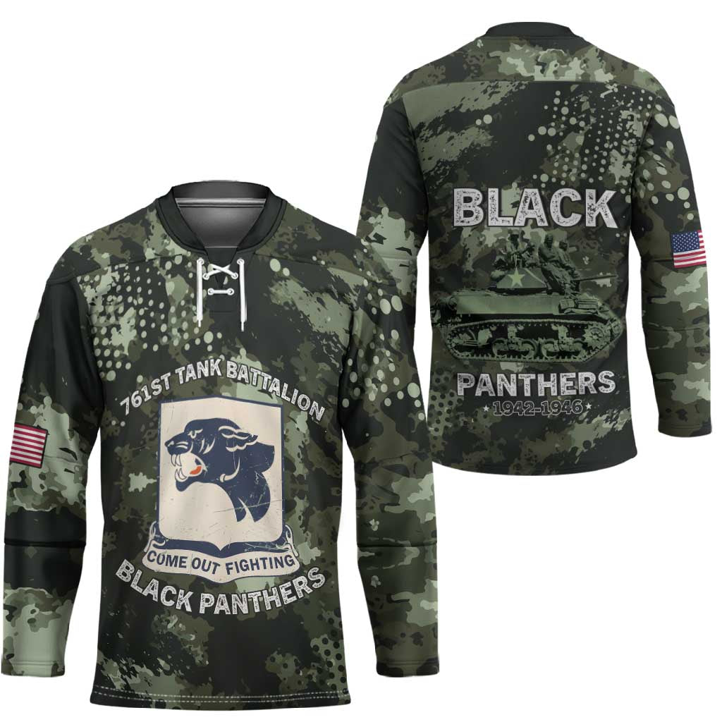 761st Tank Battalion Black Panthers Hockey Jersey WWII Military Camouflage - African Pride