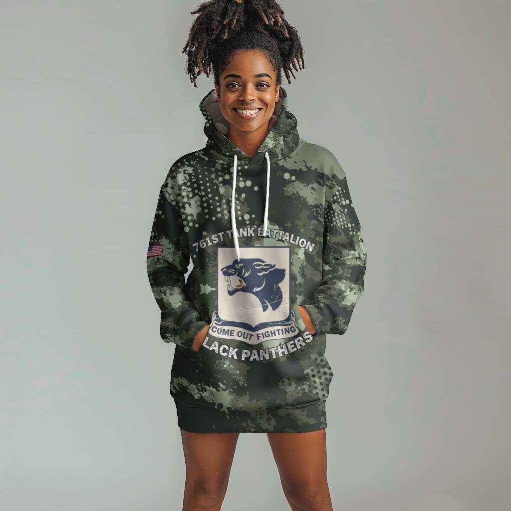 761st Tank Battalion Black Panthers Hoodie Dress WWII Military Camouflage - African Pride