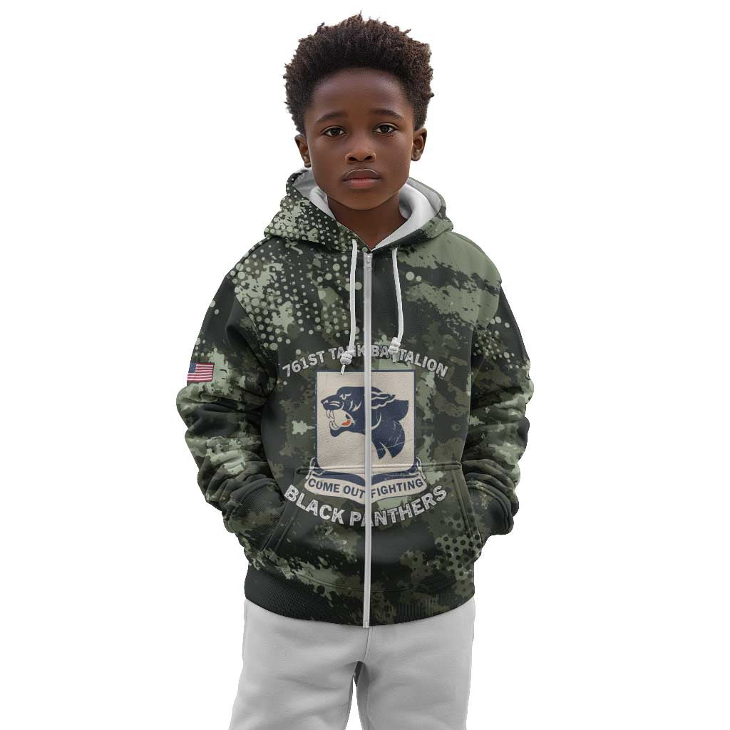 761st Tank Battalion Black Panthers Kid Hoodie WWII Military Camouflage - African Pride