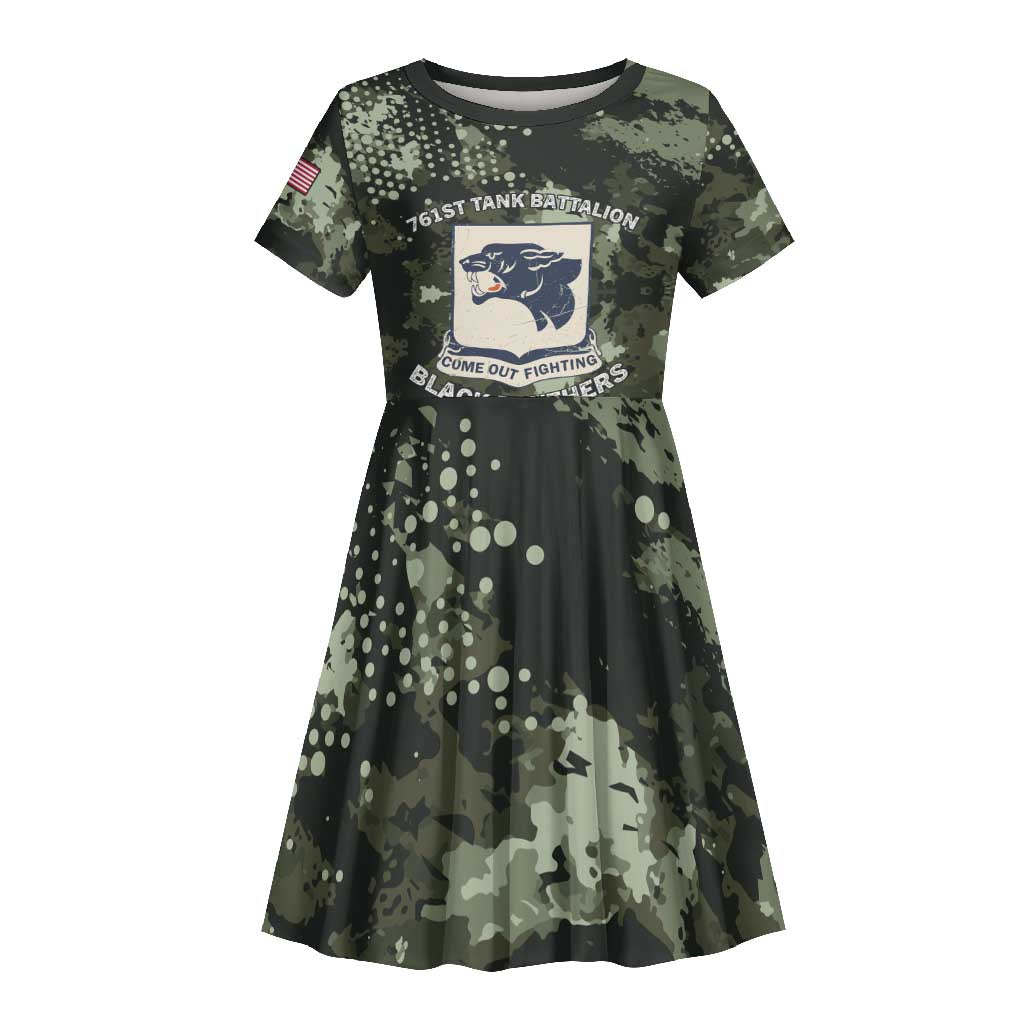 761st Tank Battalion Black Panthers Kid Short Sleeve Dress WWII Military Camouflage - African Pride