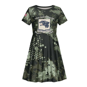 761st Tank Battalion Black Panthers Kid Short Sleeve Dress WWII Military Camouflage - African Pride