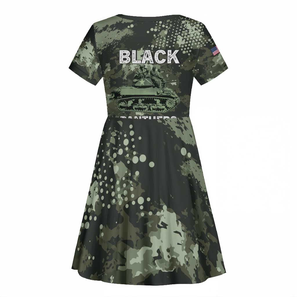 761st Tank Battalion Black Panthers Kid Short Sleeve Dress WWII Military Camouflage - African Pride