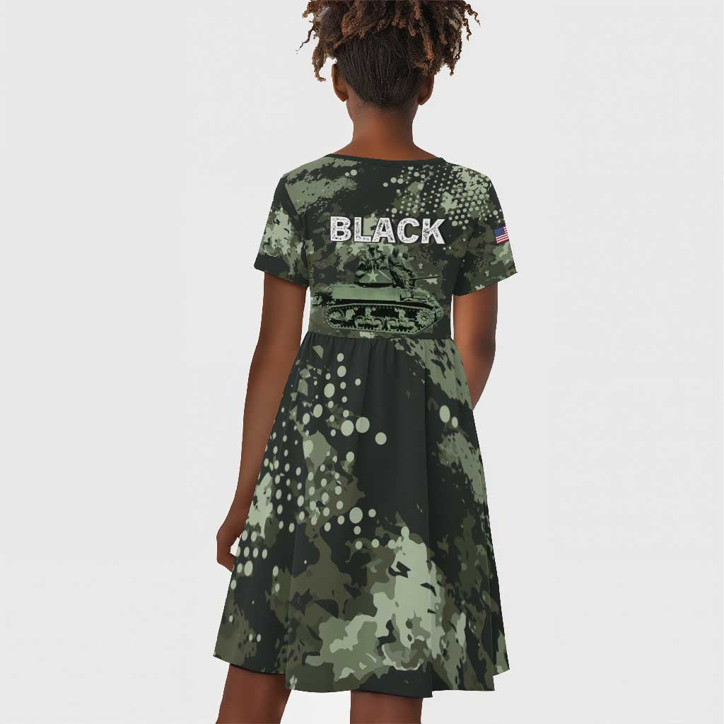 761st Tank Battalion Black Panthers Kid Short Sleeve Dress WWII Military Camouflage - African Pride
