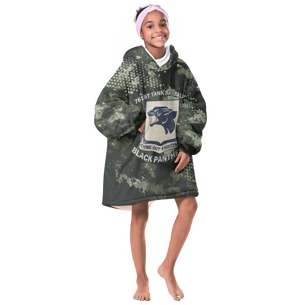 761st Tank Battalion Black Panthers Kid Wearable Blanket Hoodie WWII Military Camouflage - African Pride