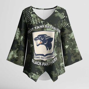 761st Tank Battalion Black Panthers Kimono Sleeve Blouse WWII Military Camouflage - African Pride