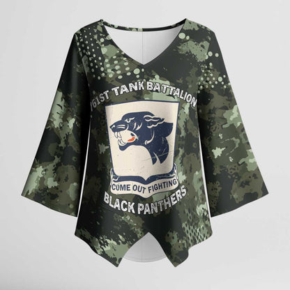 761st Tank Battalion Black Panthers Kimono Sleeve Blouse WWII Military Camouflage - African Pride