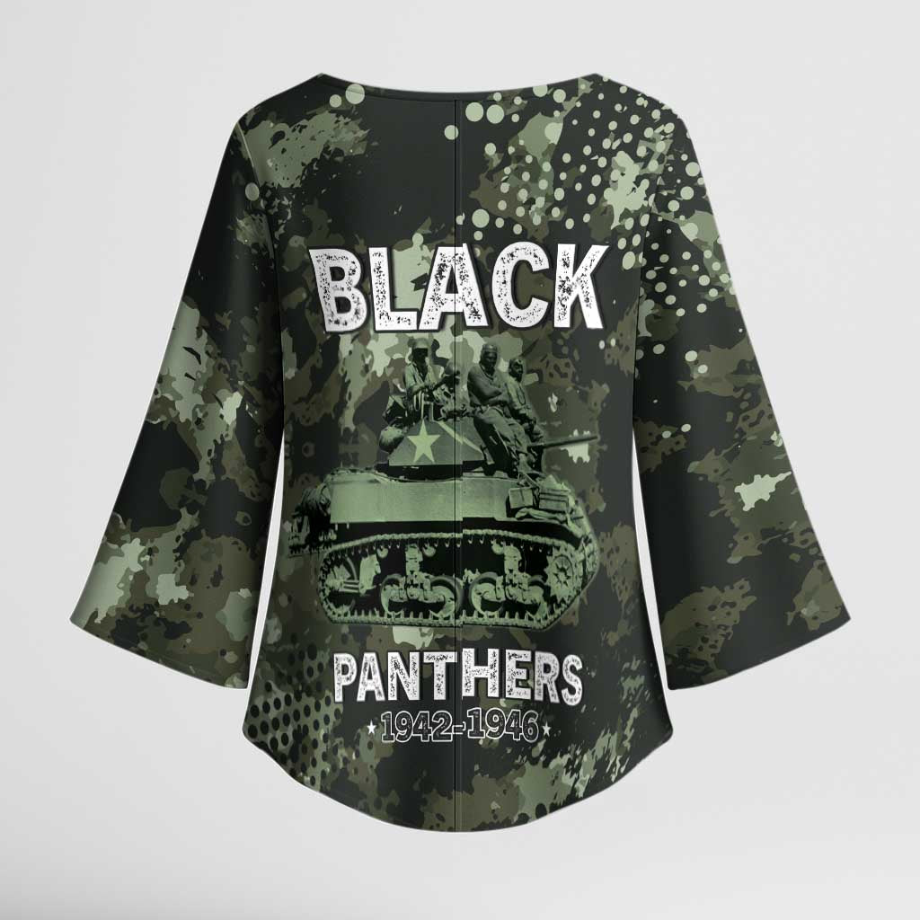 761st Tank Battalion Black Panthers Kimono Sleeve Blouse WWII Military Camouflage - African Pride