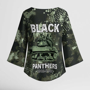 761st Tank Battalion Black Panthers Kimono Sleeve Blouse WWII Military Camouflage - African Pride