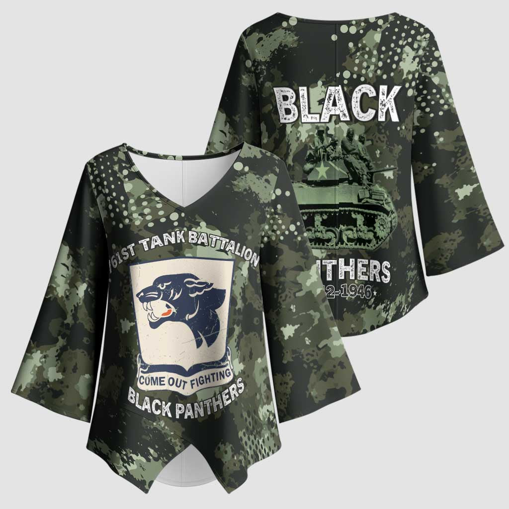 761st Tank Battalion Black Panthers Kimono Sleeve Blouse WWII Military Camouflage - African Pride