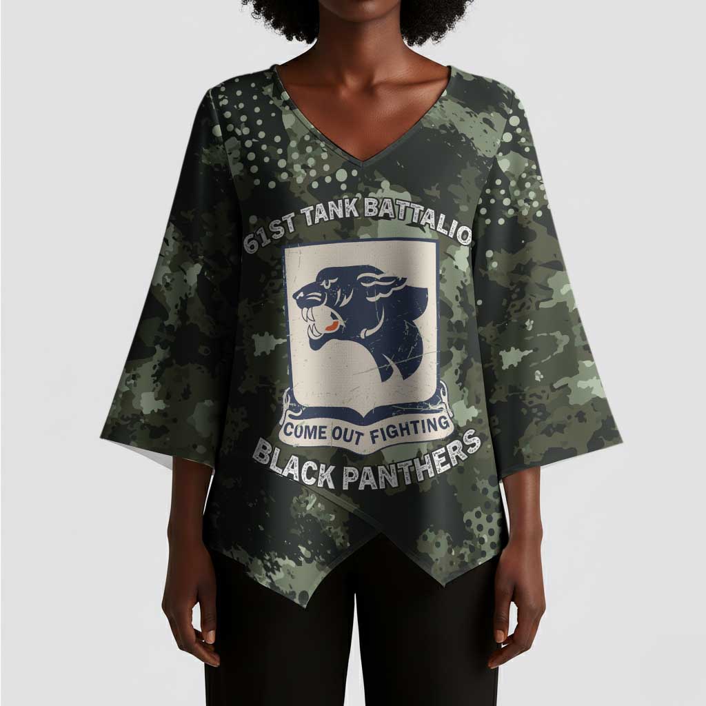761st Tank Battalion Black Panthers Kimono Sleeve Blouse WWII Military Camouflage - African Pride