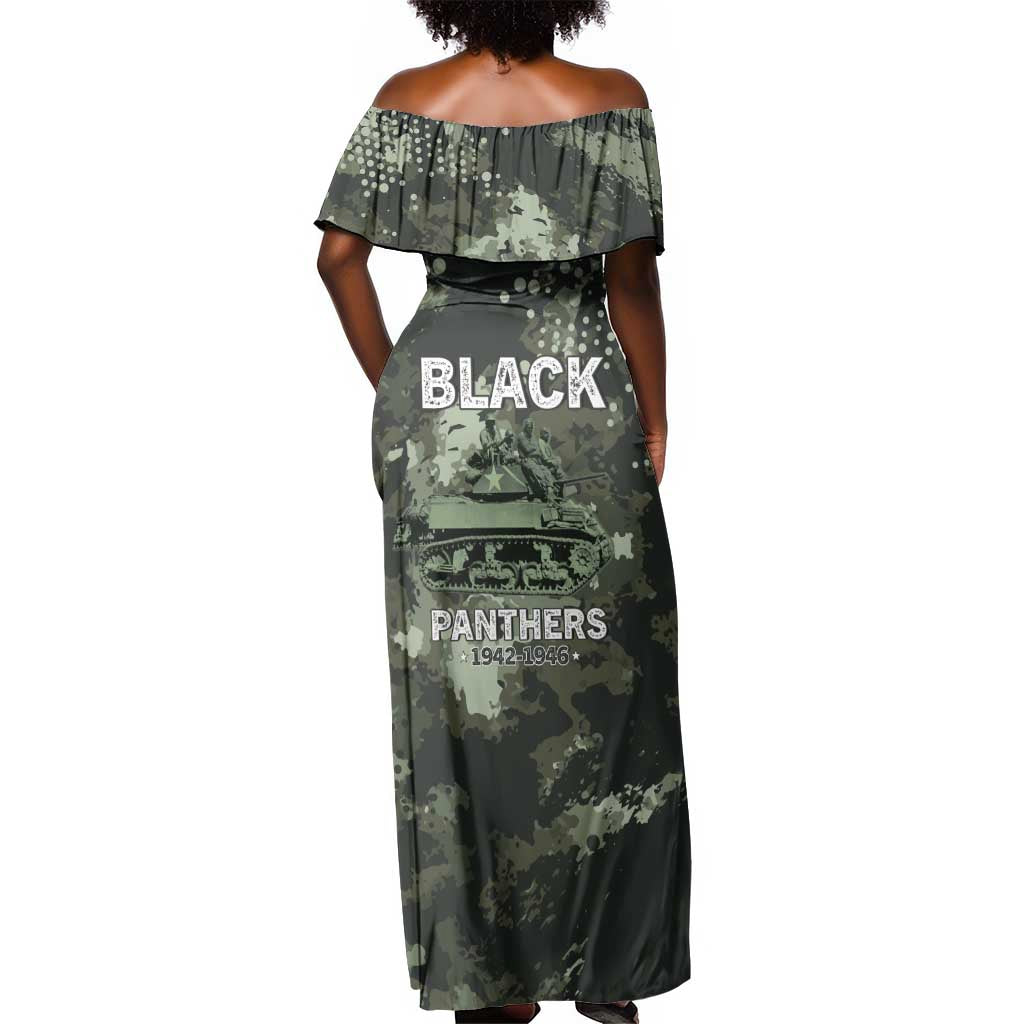 761st Tank Battalion Black Panthers Off Shoulder Maxi Dress WWII Military Camouflage - African Pride