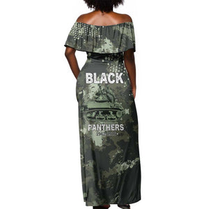 761st Tank Battalion Black Panthers Off Shoulder Maxi Dress WWII Military Camouflage - African Pride