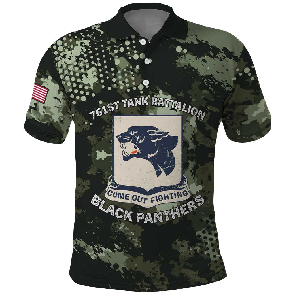 761st Tank Battalion Black Panthers Polo Shirt WWII Military Camouflage - African Pride