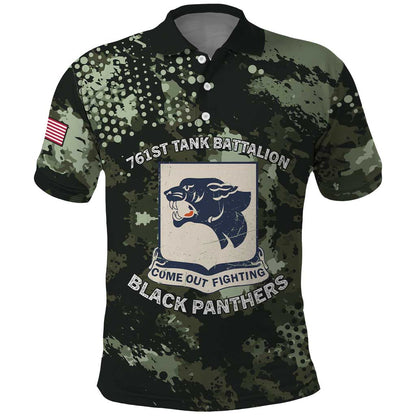 761st Tank Battalion Black Panthers Polo Shirt WWII Military Camouflage - African Pride