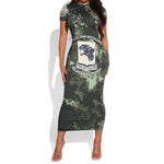 761st Tank Battalion Black Panthers Short Sleeve Bodycon Dress WWII Military Camouflage - African Pride
