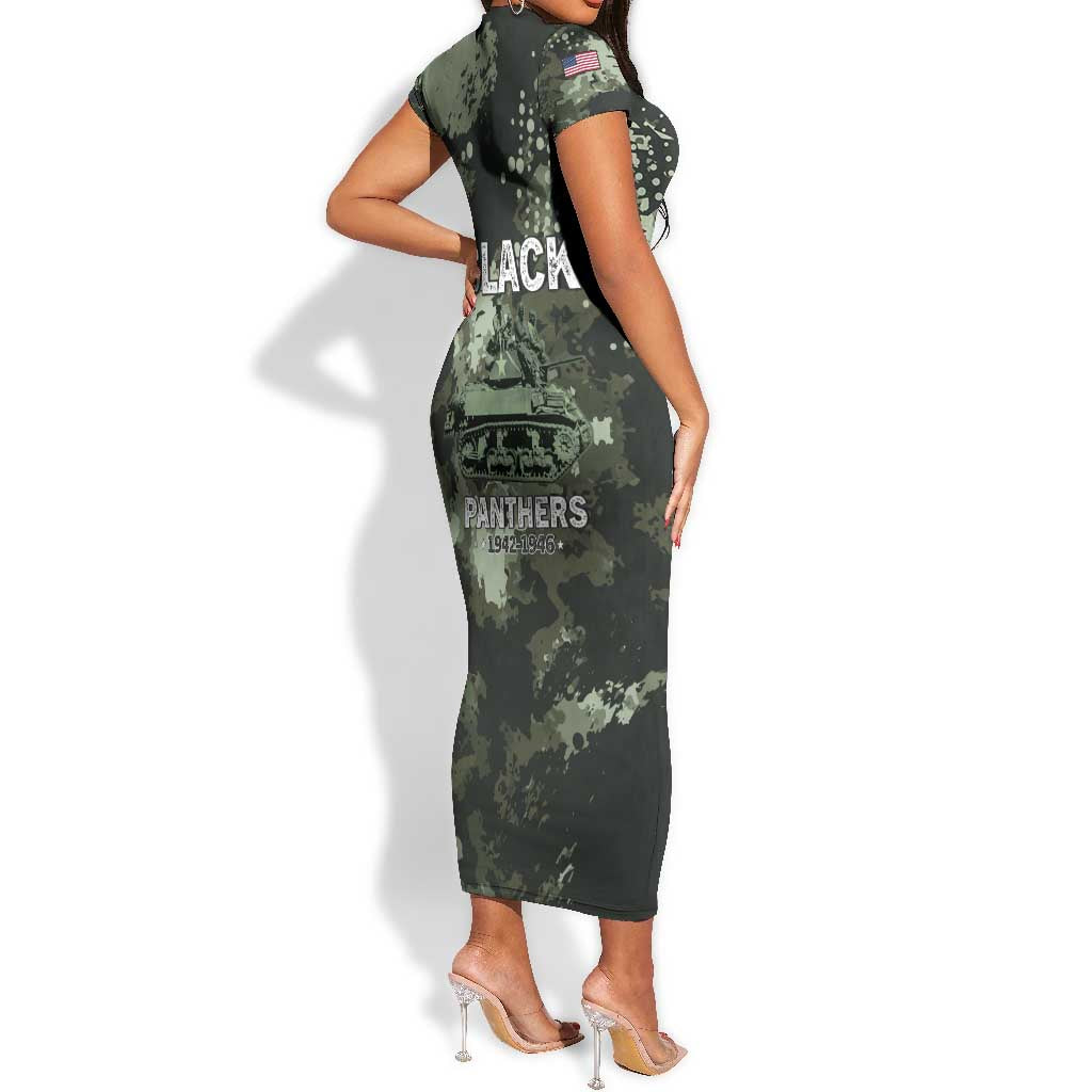 761st Tank Battalion Black Panthers Short Sleeve Bodycon Dress WWII Military Camouflage - African Pride