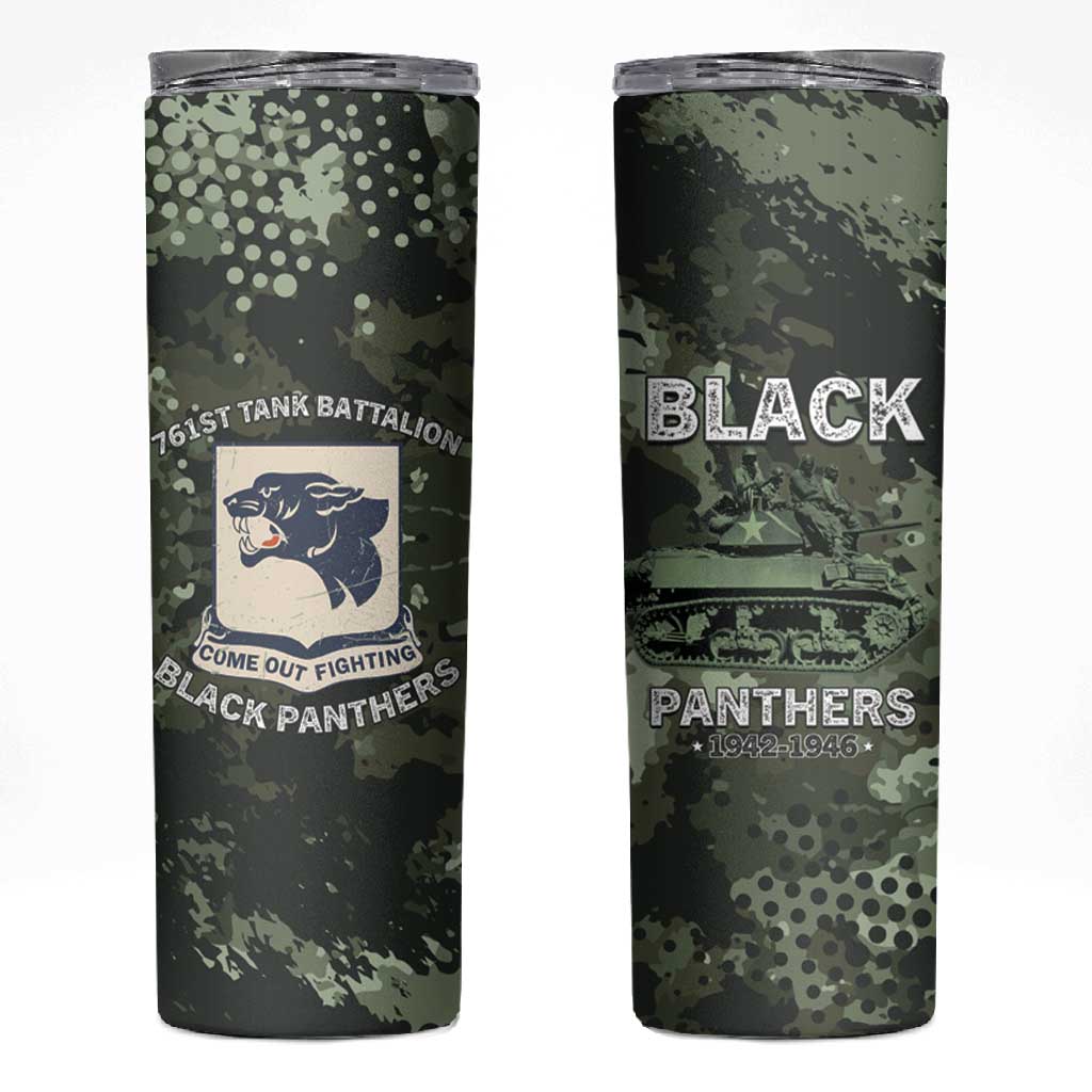 761st Tank Battalion Black Panthers Skinny Tumbler WWII Military Camouflage - African Pride
