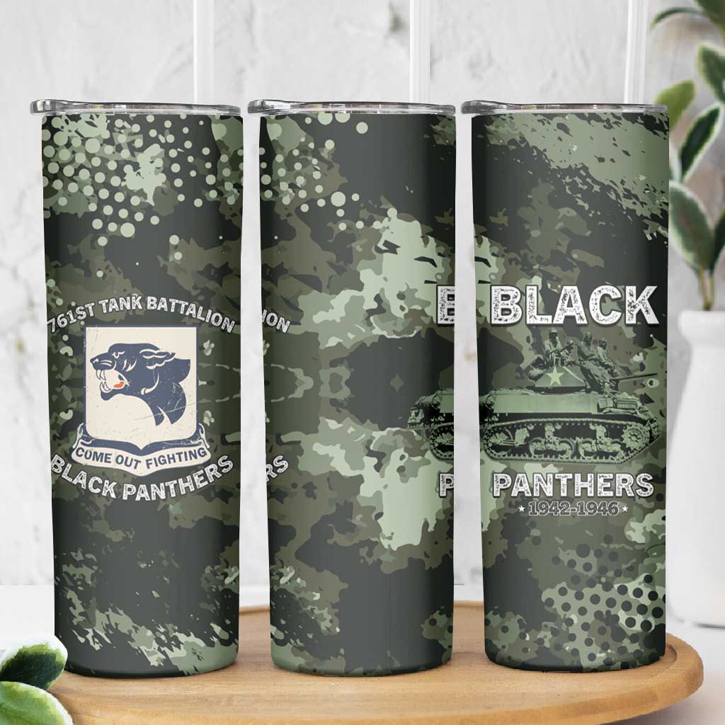 761st Tank Battalion Black Panthers Skinny Tumbler WWII Military Camouflage - African Pride