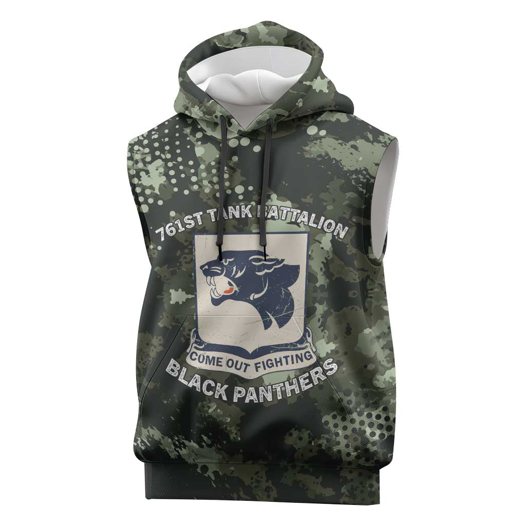 761st Tank Battalion Black Panthers Sleeveless Hoodie WWII Military Camouflage - African Pride