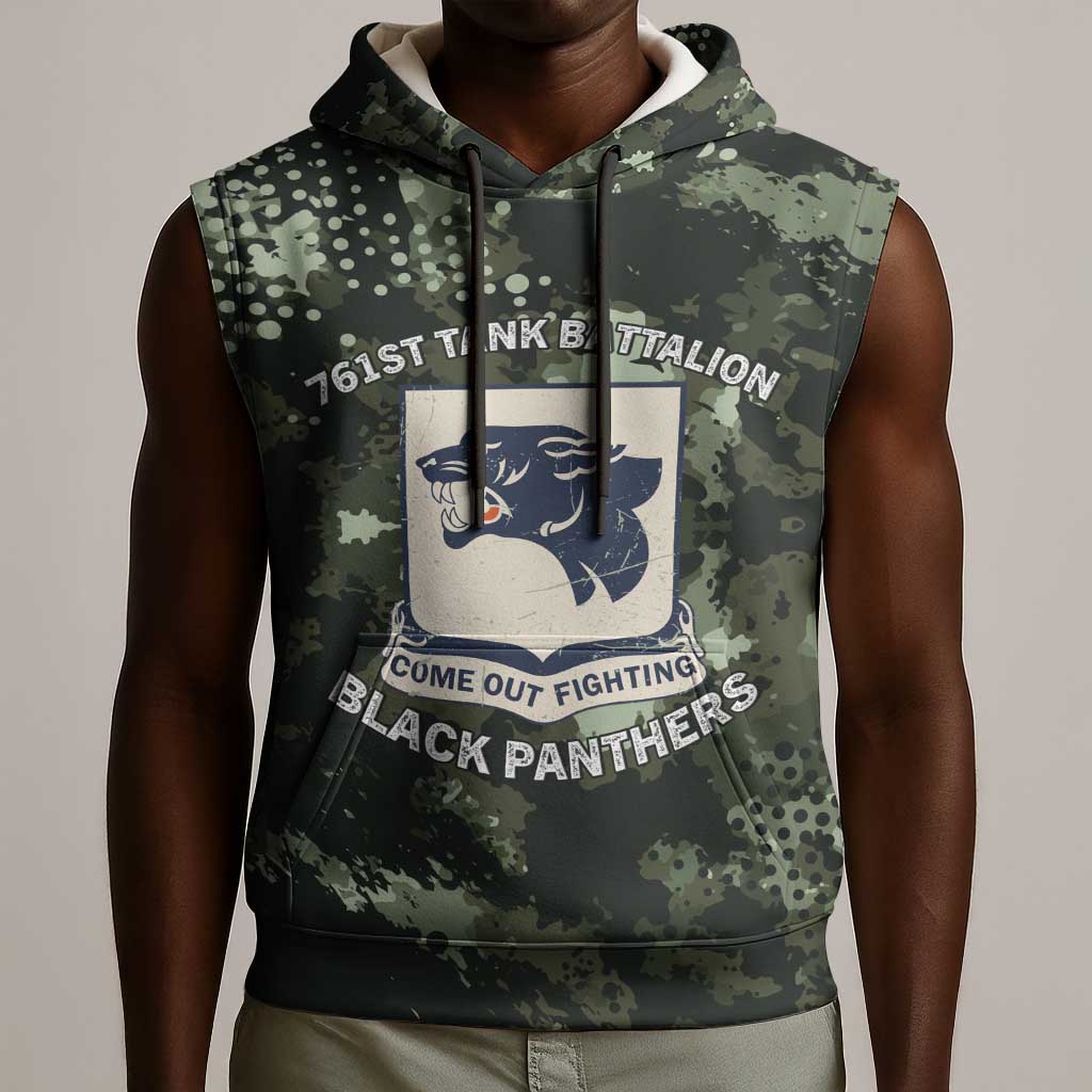 761st Tank Battalion Black Panthers Sleeveless Hoodie WWII Military Camouflage - African Pride