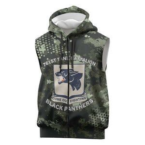 761st Tank Battalion Black Panthers Sleeveless Zip Hoodie WWII Military Camouflage - African Pride