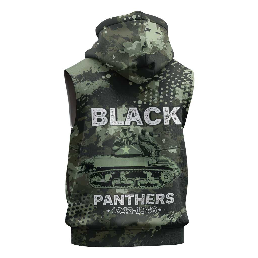 761st Tank Battalion Black Panthers Sleeveless Zip Hoodie WWII Military Camouflage - African Pride