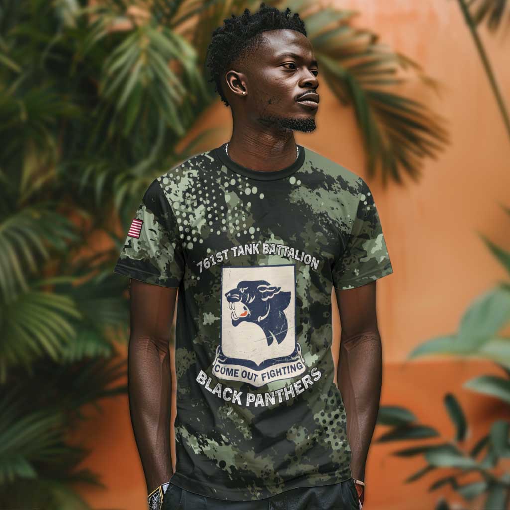 761st Tank Battalion Black Panthers T shirt WWII Military Camouflage - African Pride