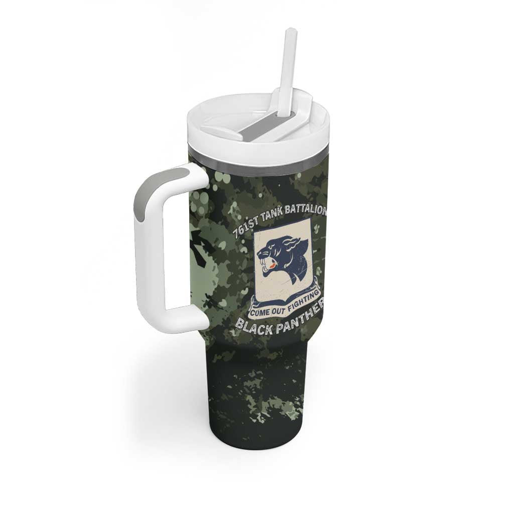 761st Tank Battalion Black Panthers Tumbler With Handle WWII Military Camouflage - African Pride