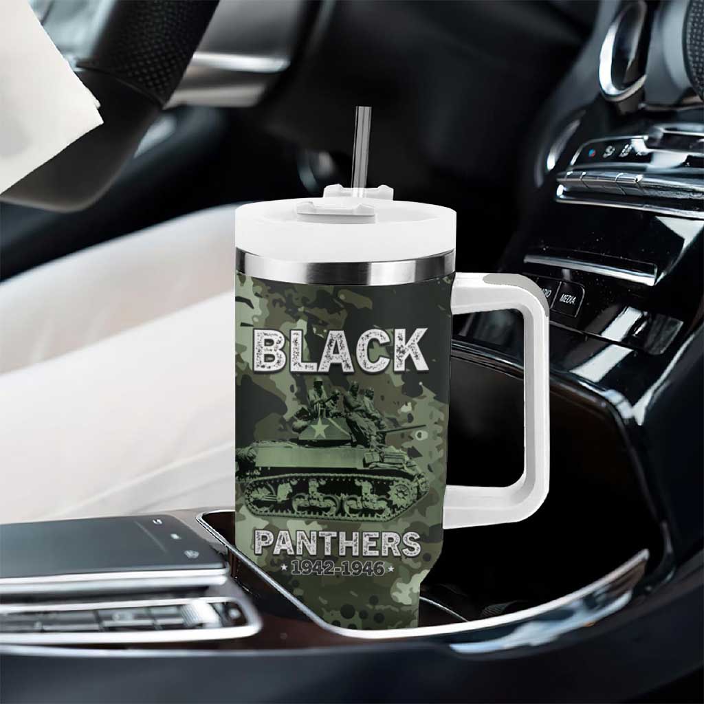 761st Tank Battalion Black Panthers Tumbler With Handle WWII Military Camouflage - African Pride