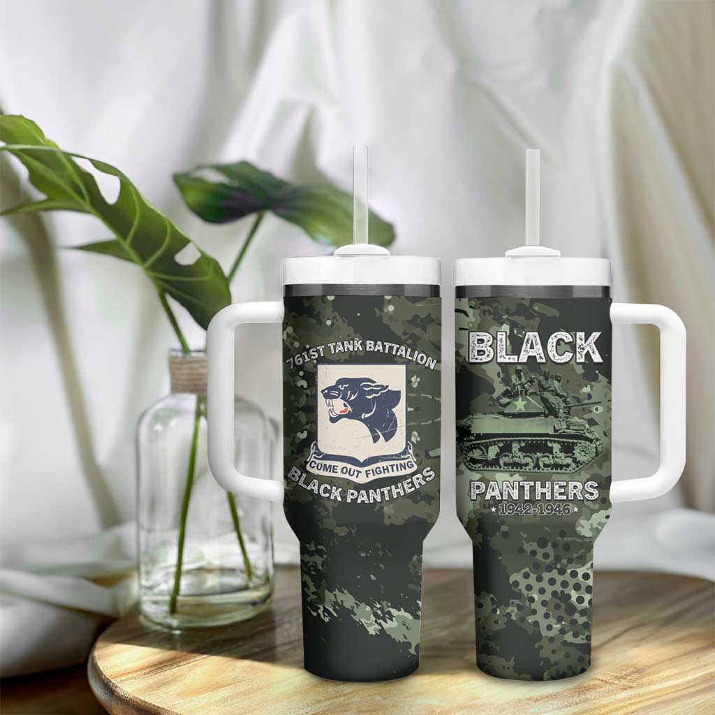761st Tank Battalion Black Panthers Tumbler With Handle WWII Military Camouflage - African Pride