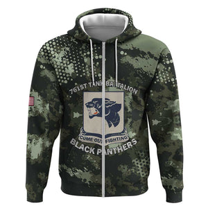 761st Tank Battalion Black Panthers Zip Hoodie WWII Military Camouflage - African Pride