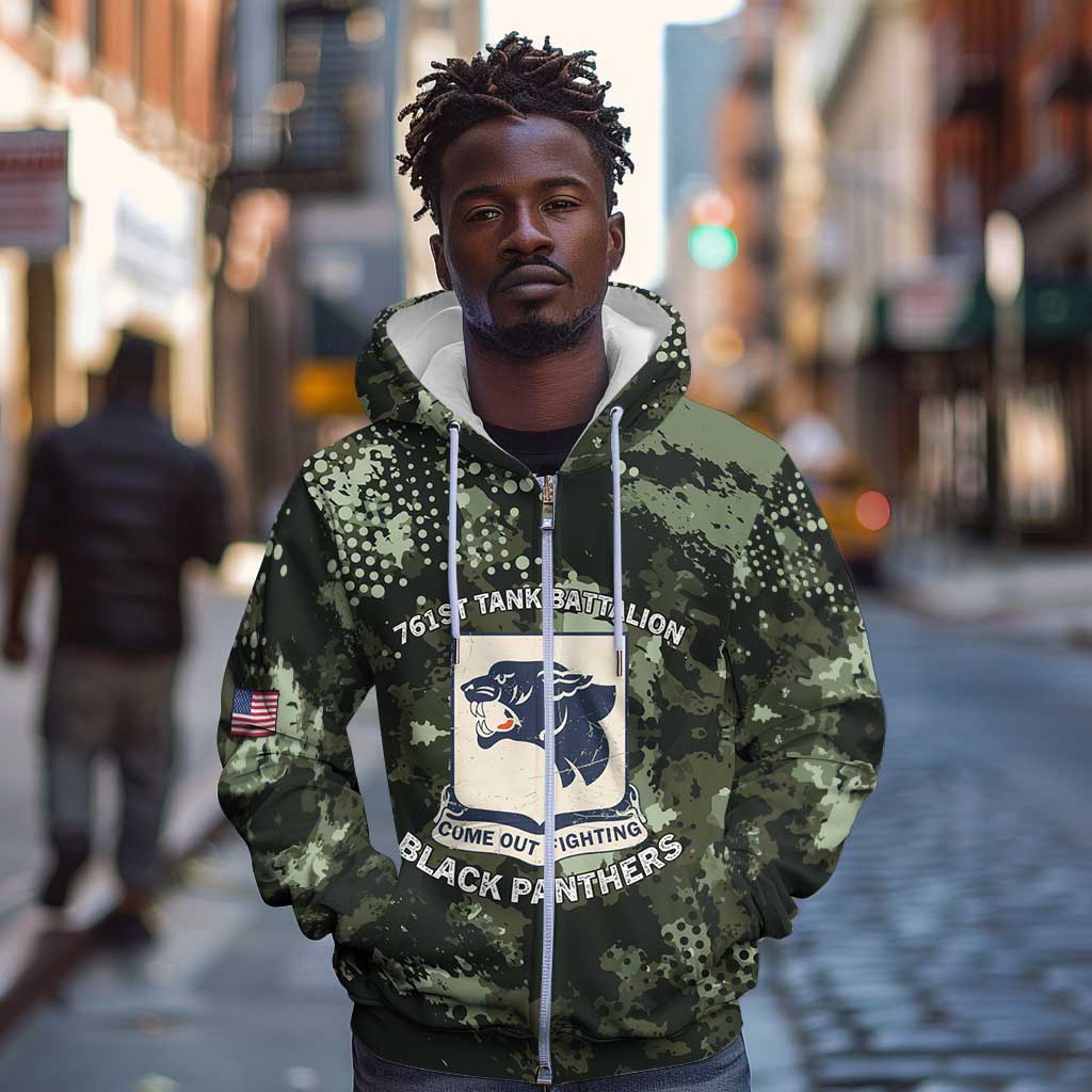 761st Tank Battalion Black Panthers Zip Hoodie WWII Military Camouflage - African Pride