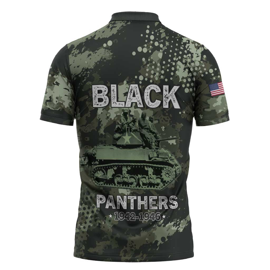 761st Tank Battalion Black Panthers Zipper Polo Shirt WWII Military Camouflage - African Pride