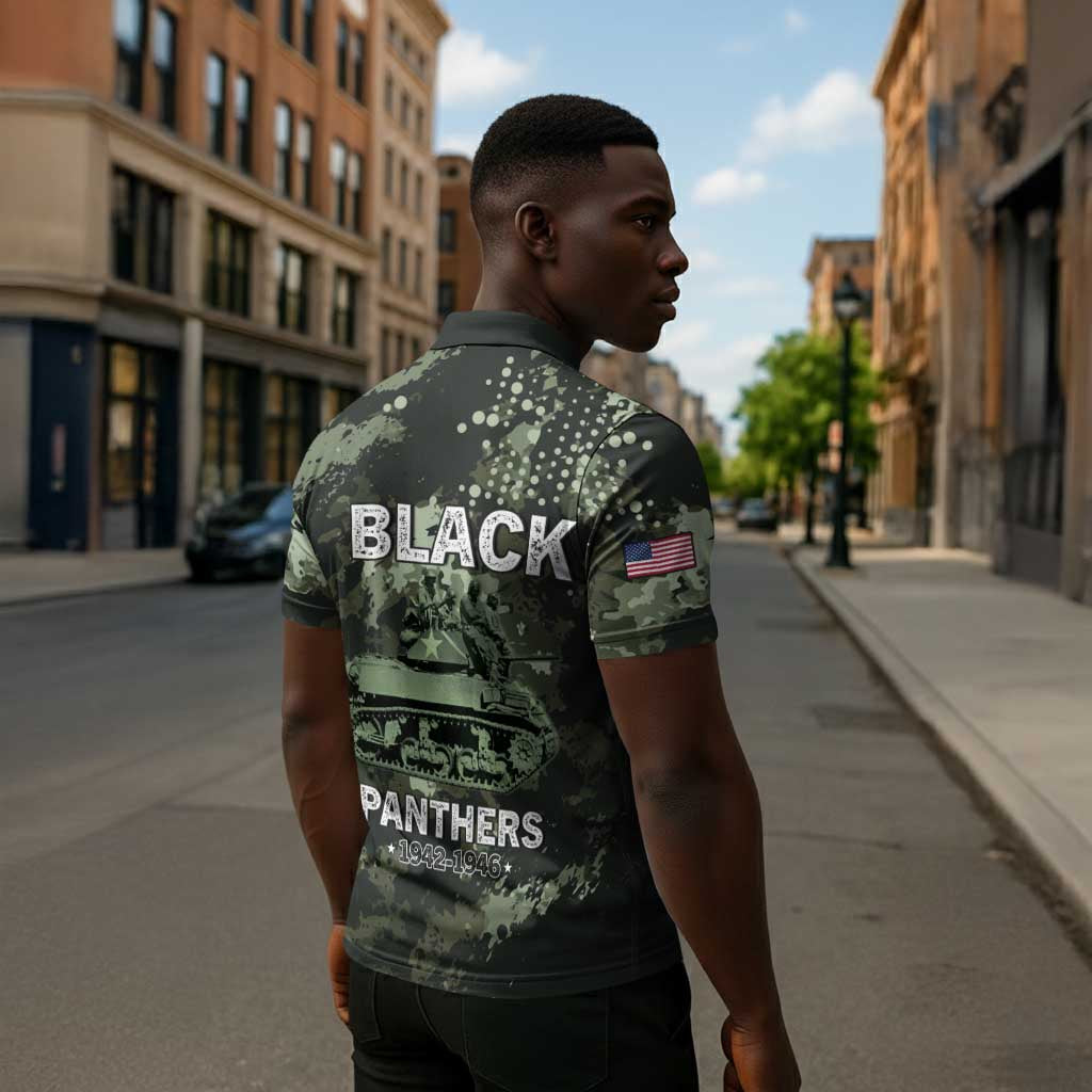 761st Tank Battalion Black Panthers Zipper Polo Shirt WWII Military Camouflage - African Pride