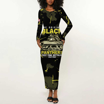 The Original Black Panthers 761st Tank Battalion Long Sleeve Bodycon Dress African American Heroes - African Pride