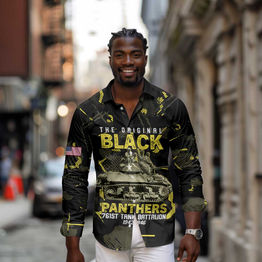 The Original Black Panthers 761st Tank Battalion Long Sleeve Button Shirt African American Heroes - African Pride