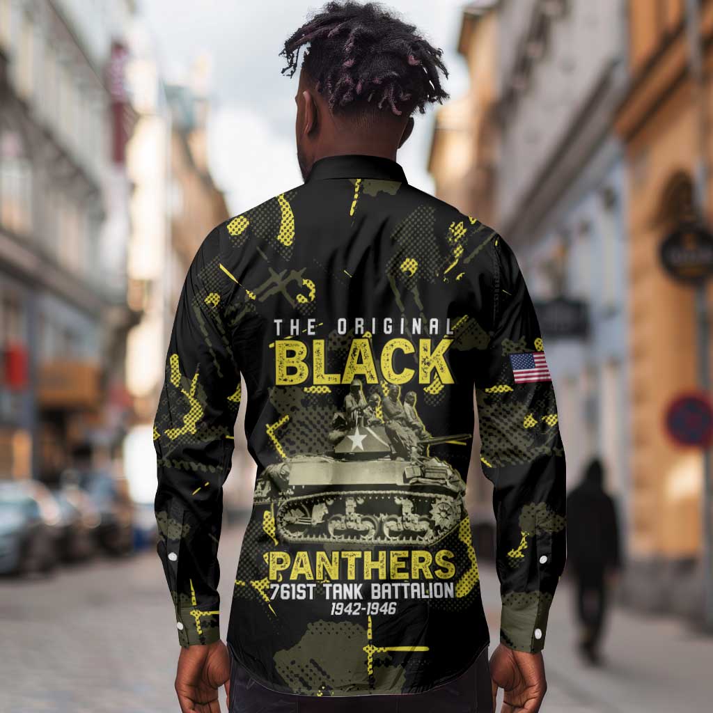 The Original Black Panthers 761st Tank Battalion Long Sleeve Button Shirt African American Heroes - African Pride