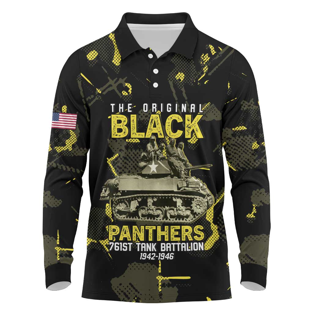The Original Black Panthers 761st Tank Battalion Long Sleeve Polo Shirt African American Heroes - African Pride