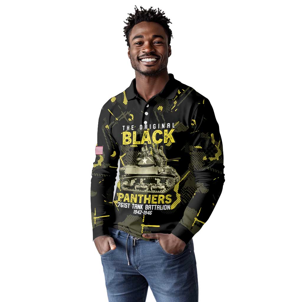 The Original Black Panthers 761st Tank Battalion Long Sleeve Polo Shirt African American Heroes - African Pride
