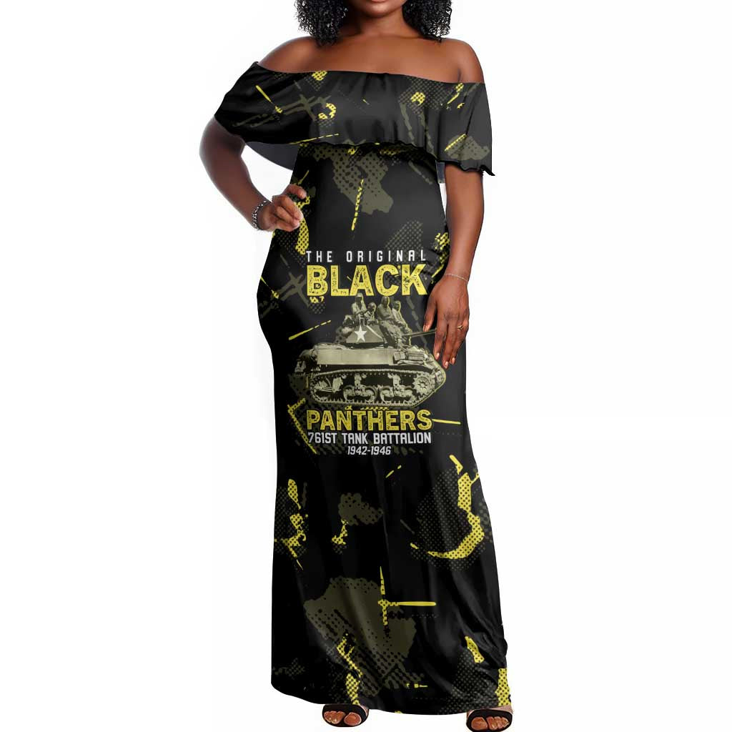 The Original Black Panthers 761st Tank Battalion Off Shoulder Maxi Dress African American Heroes - African Pride