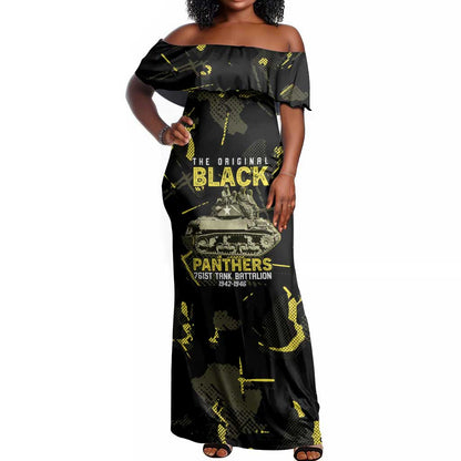 The Original Black Panthers 761st Tank Battalion Off Shoulder Maxi Dress African American Heroes - African Pride